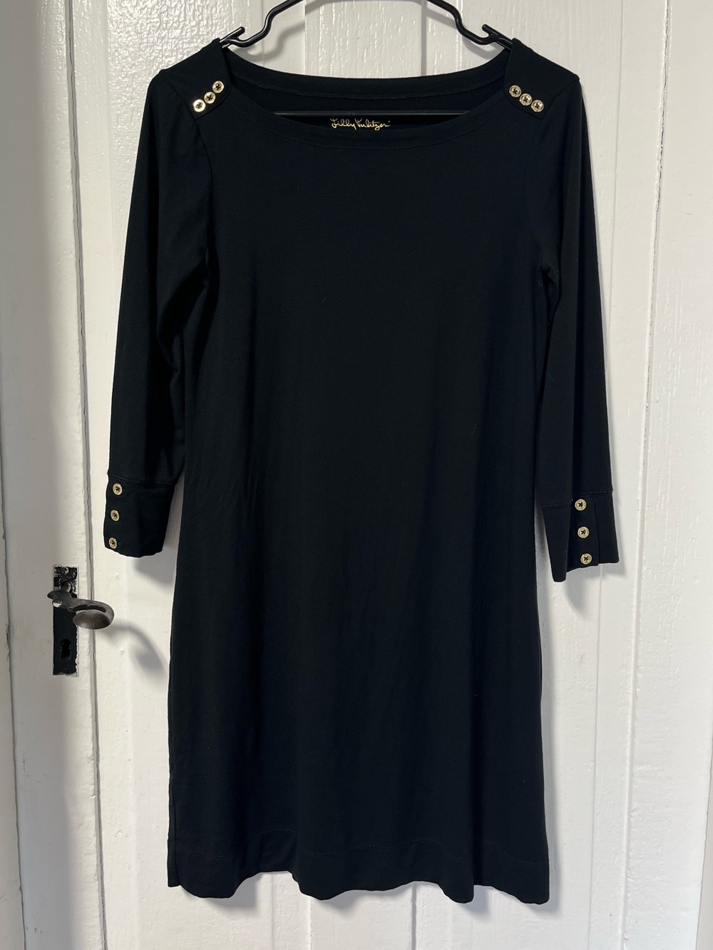 Lilly Pulitzer Sophie Black Fitted 3/4 Sleeve Cotton Dress size small
